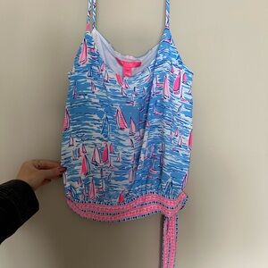 Lilly Pulitzer Blue and Pink Sailboat Tank Top